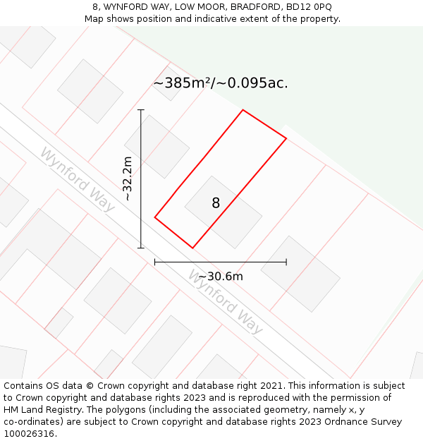 8, WYNFORD WAY, LOW MOOR, BRADFORD, BD12 0PQ: Plot and title map