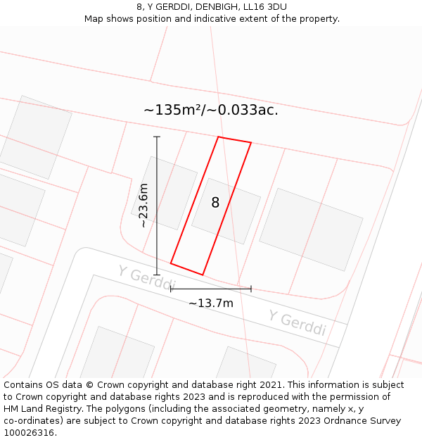 8, Y GERDDI, DENBIGH, LL16 3DU: Plot and title map