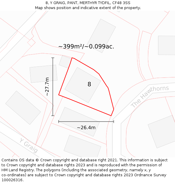 8, Y GRAIG, PANT, MERTHYR TYDFIL, CF48 3SS: Plot and title map