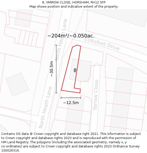 8, YARROW CLOSE, HORSHAM, RH12 5FP: Plot and title map