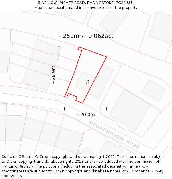 8, YELLOWHAMMER ROAD, BASINGSTOKE, RG22 5UH: Plot and title map