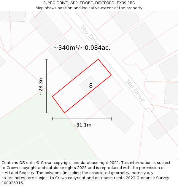 8, YEO DRIVE, APPLEDORE, BIDEFORD, EX39 1RD: Plot and title map