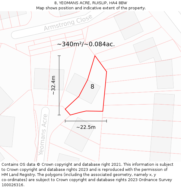 8, YEOMANS ACRE, RUISLIP, HA4 8BW: Plot and title map