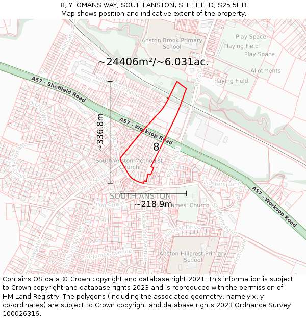 8, YEOMANS WAY, SOUTH ANSTON, SHEFFIELD, S25 5HB: Plot and title map