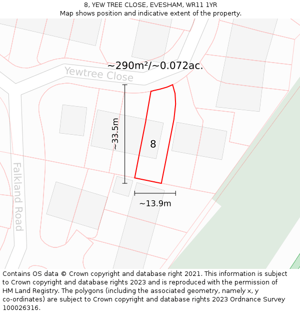 8, YEW TREE CLOSE, EVESHAM, WR11 1YR: Plot and title map