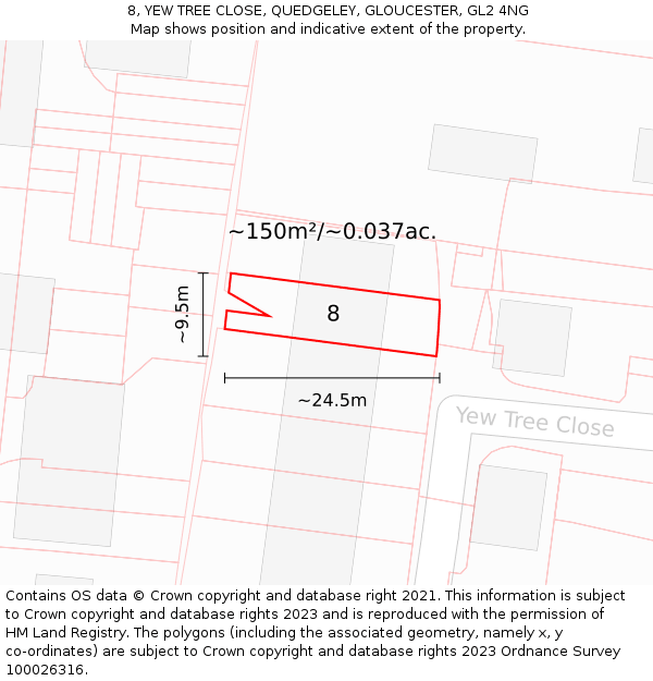 8, YEW TREE CLOSE, QUEDGELEY, GLOUCESTER, GL2 4NG: Plot and title map