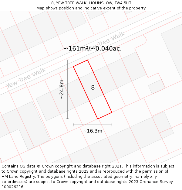 8, YEW TREE WALK, HOUNSLOW, TW4 5HT: Plot and title map