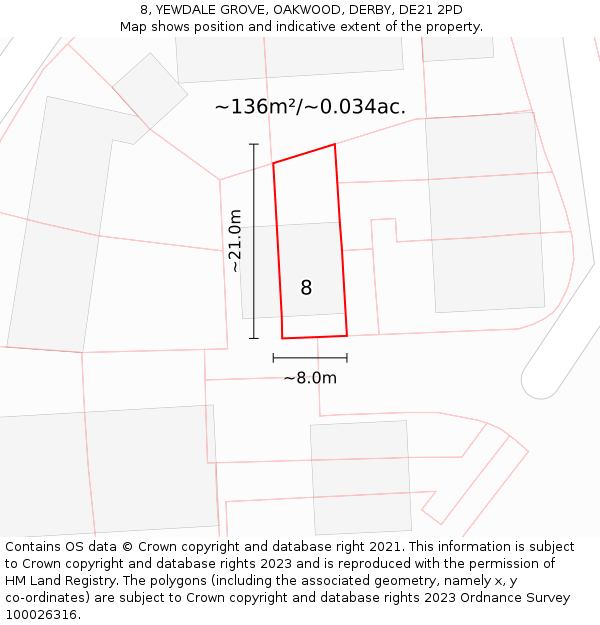 8, YEWDALE GROVE, OAKWOOD, DERBY, DE21 2PD: Plot and title map