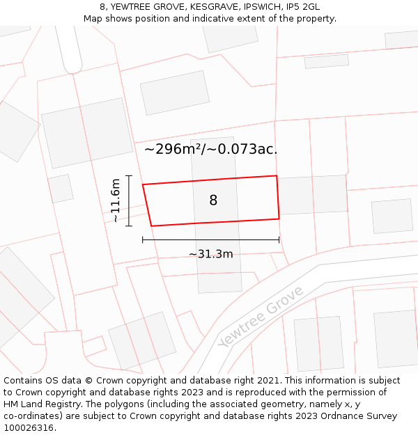 8, YEWTREE GROVE, KESGRAVE, IPSWICH, IP5 2GL: Plot and title map