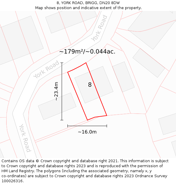 8, YORK ROAD, BRIGG, DN20 8DW: Plot and title map