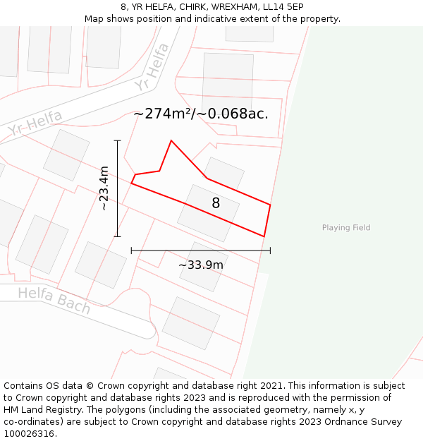 8, YR HELFA, CHIRK, WREXHAM, LL14 5EP: Plot and title map