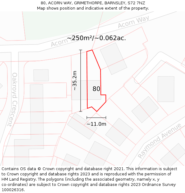 80, ACORN WAY, GRIMETHORPE, BARNSLEY, S72 7NZ: Plot and title map