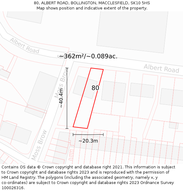 80, ALBERT ROAD, BOLLINGTON, MACCLESFIELD, SK10 5HS: Plot and title map