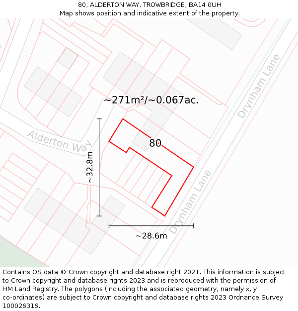 80, ALDERTON WAY, TROWBRIDGE, BA14 0UH: Plot and title map