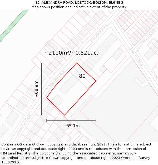 80, ALEXANDRA ROAD, LOSTOCK, BOLTON, BL6 4BG: Plot and title map