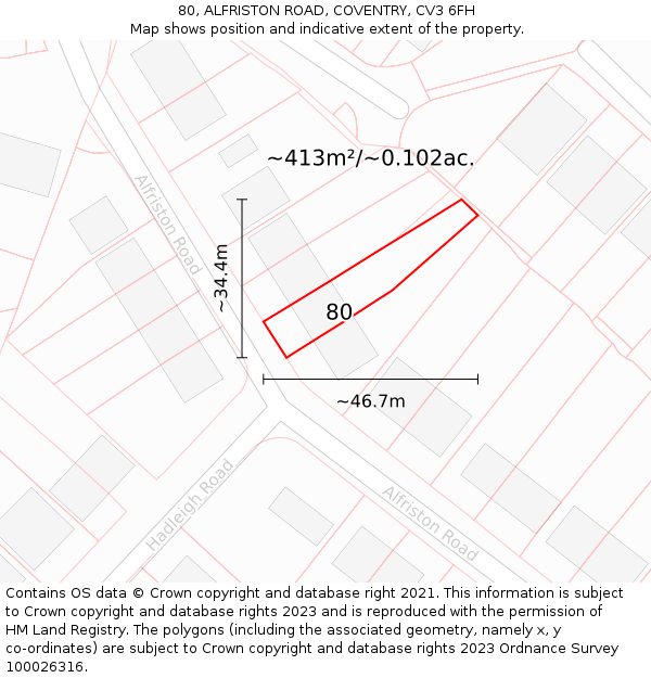 80, ALFRISTON ROAD, COVENTRY, CV3 6FH: Plot and title map