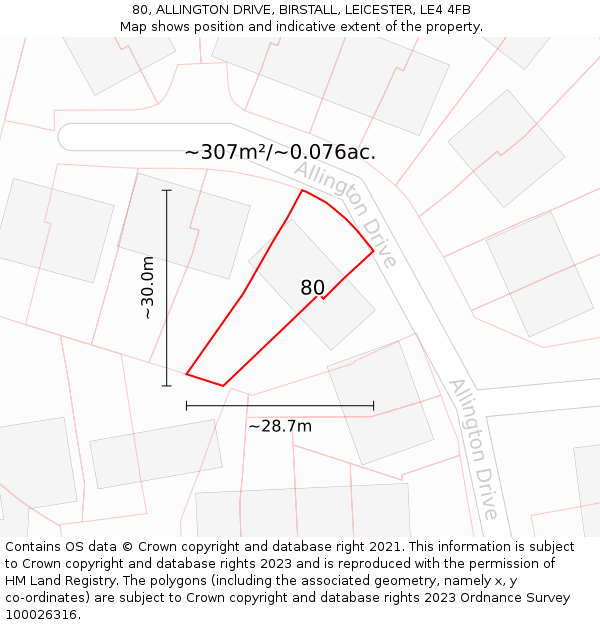80, ALLINGTON DRIVE, BIRSTALL, LEICESTER, LE4 4FB: Plot and title map