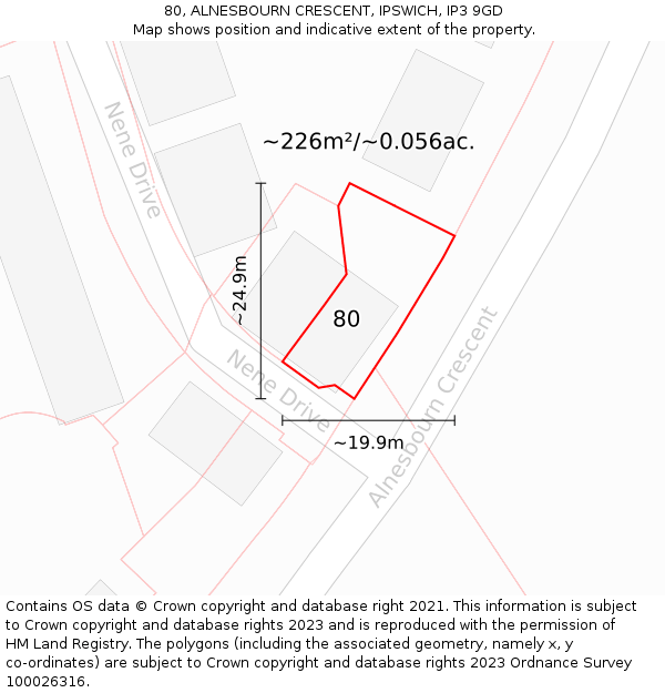 80, ALNESBOURN CRESCENT, IPSWICH, IP3 9GD: Plot and title map