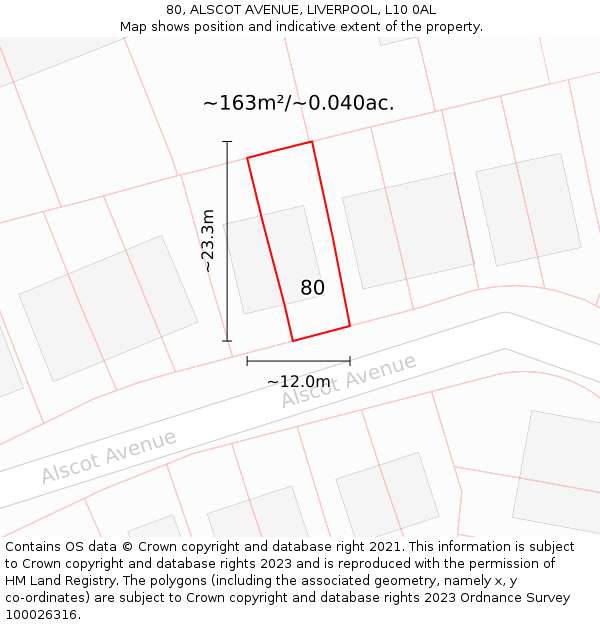 80, ALSCOT AVENUE, LIVERPOOL, L10 0AL: Plot and title map