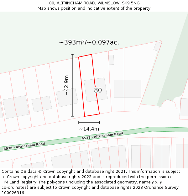 80, ALTRINCHAM ROAD, WILMSLOW, SK9 5NG: Plot and title map