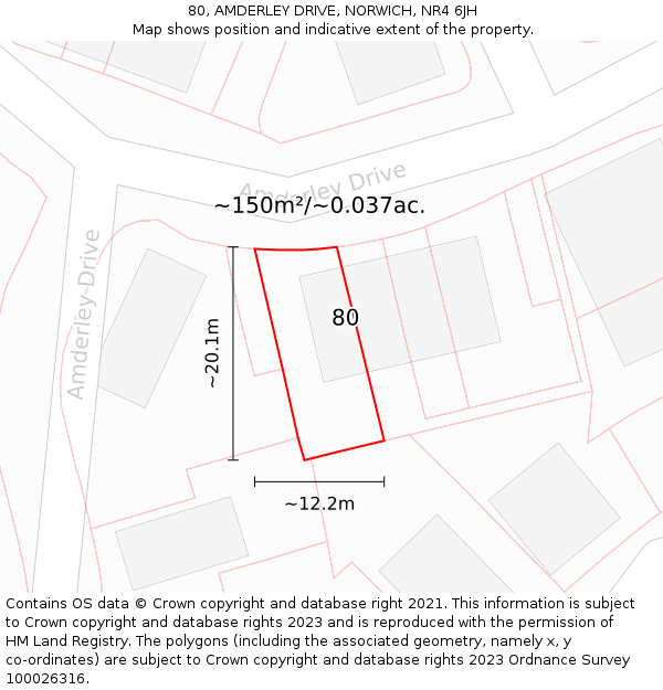 80, AMDERLEY DRIVE, NORWICH, NR4 6JH: Plot and title map