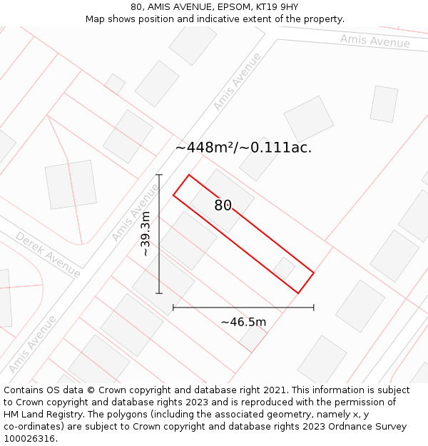 80, AMIS AVENUE, EPSOM, KT19 9HY: Plot and title map