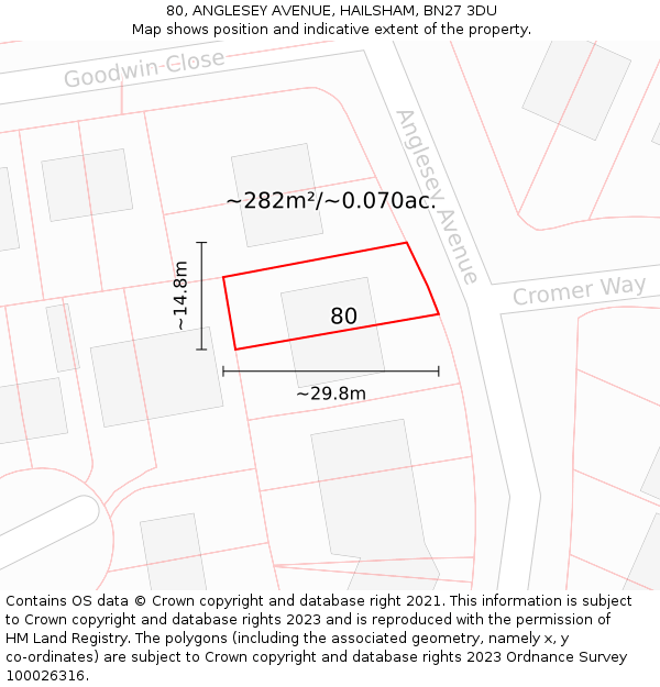 80, ANGLESEY AVENUE, HAILSHAM, BN27 3DU: Plot and title map