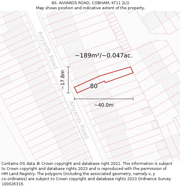 80, ANYARDS ROAD, COBHAM, KT11 2LG: Plot and title map