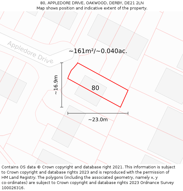 80, APPLEDORE DRIVE, OAKWOOD, DERBY, DE21 2LN: Plot and title map