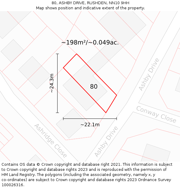 80, ASHBY DRIVE, RUSHDEN, NN10 9HH: Plot and title map