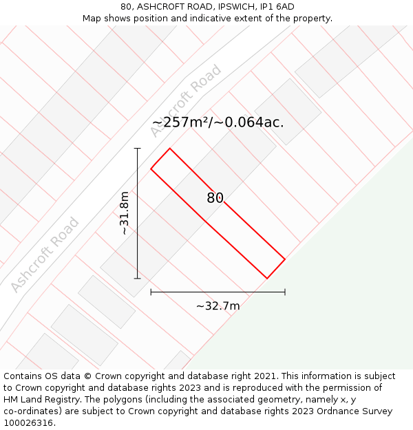 80, ASHCROFT ROAD, IPSWICH, IP1 6AD: Plot and title map
