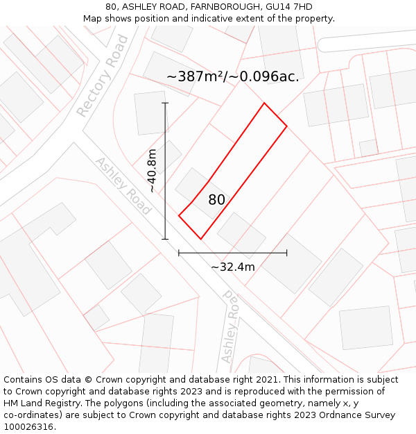 80, ASHLEY ROAD, FARNBOROUGH, GU14 7HD: Plot and title map