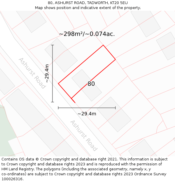 80, ASHURST ROAD, TADWORTH, KT20 5EU: Plot and title map