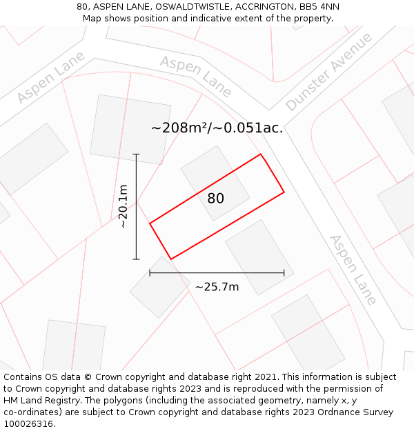 80, ASPEN LANE, OSWALDTWISTLE, ACCRINGTON, BB5 4NN: Plot and title map