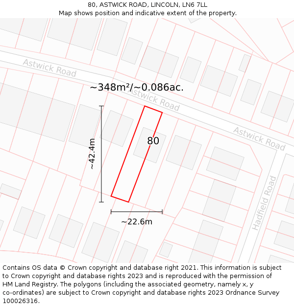 80, ASTWICK ROAD, LINCOLN, LN6 7LL: Plot and title map