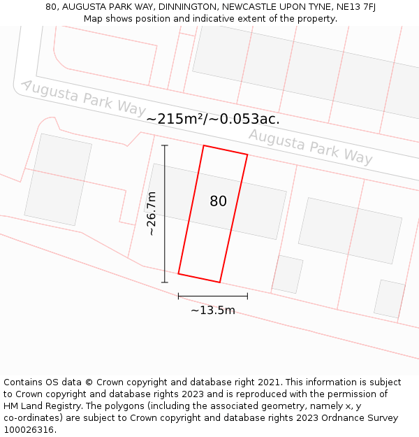 80, AUGUSTA PARK WAY, DINNINGTON, NEWCASTLE UPON TYNE, NE13 7FJ: Plot and title map
