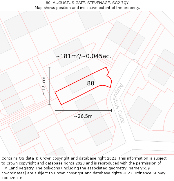 80, AUGUSTUS GATE, STEVENAGE, SG2 7QY: Plot and title map
