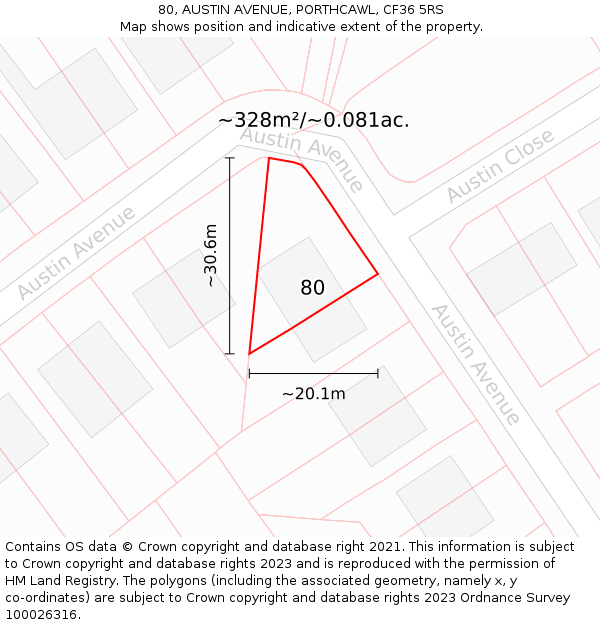 80, AUSTIN AVENUE, PORTHCAWL, CF36 5RS: Plot and title map