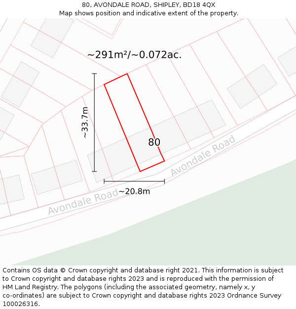 80, AVONDALE ROAD, SHIPLEY, BD18 4QX: Plot and title map
