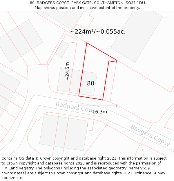 80, BADGERS COPSE, PARK GATE, SOUTHAMPTON, SO31 1DU: Plot and title map