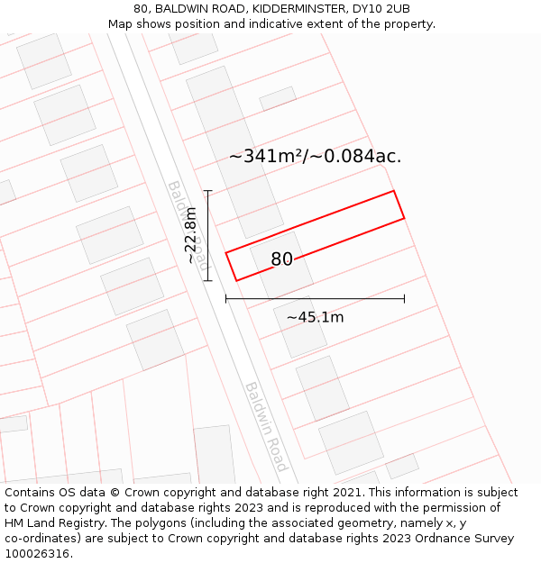 80, BALDWIN ROAD, KIDDERMINSTER, DY10 2UB: Plot and title map