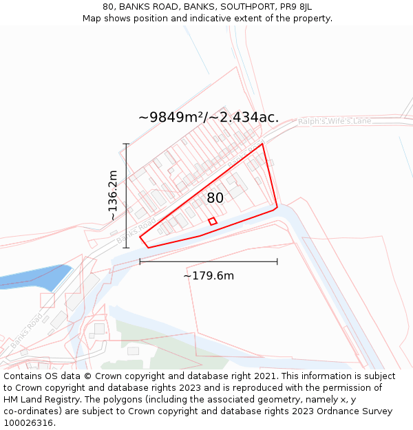 80, BANKS ROAD, BANKS, SOUTHPORT, PR9 8JL: Plot and title map