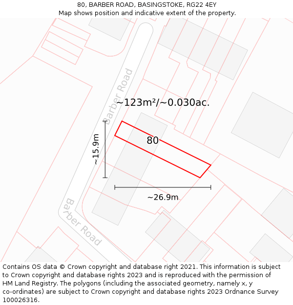 80, BARBER ROAD, BASINGSTOKE, RG22 4EY: Plot and title map