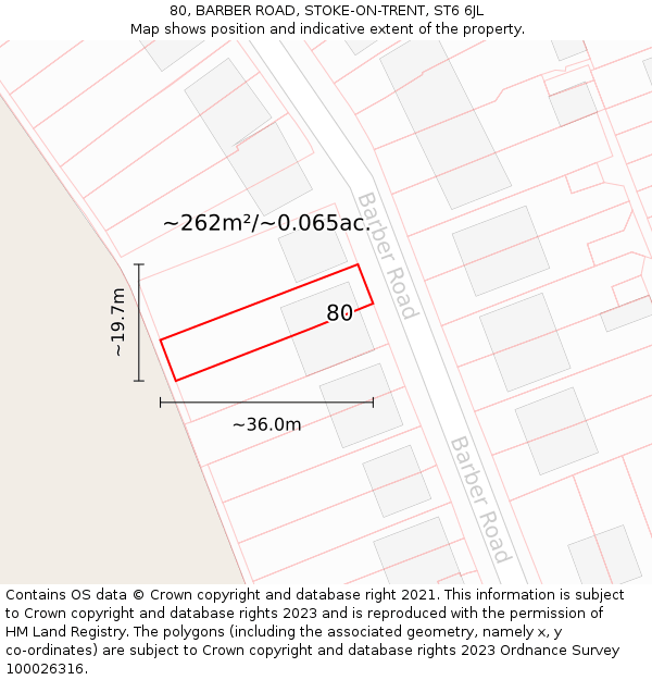 80, BARBER ROAD, STOKE-ON-TRENT, ST6 6JL: Plot and title map