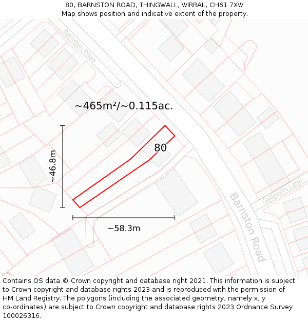 80, BARNSTON ROAD, THINGWALL, WIRRAL, CH61 7XW: Plot and title map