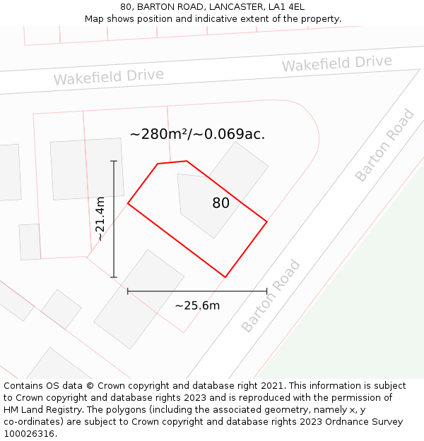 80, BARTON ROAD, LANCASTER, LA1 4EL: Plot and title map