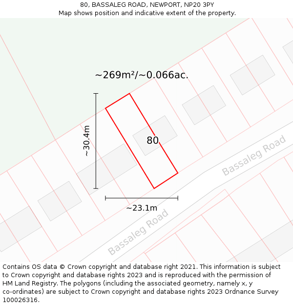 80, BASSALEG ROAD, NEWPORT, NP20 3PY: Plot and title map
