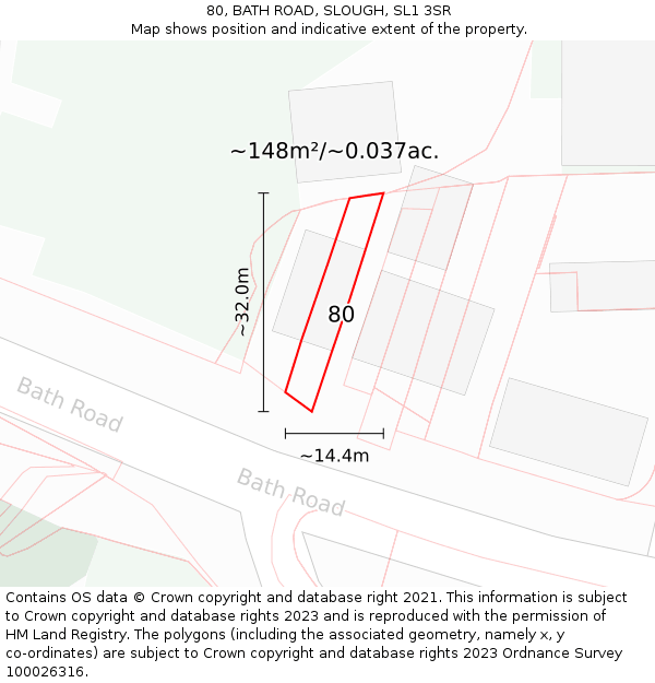 80, BATH ROAD, SLOUGH, SL1 3SR: Plot and title map