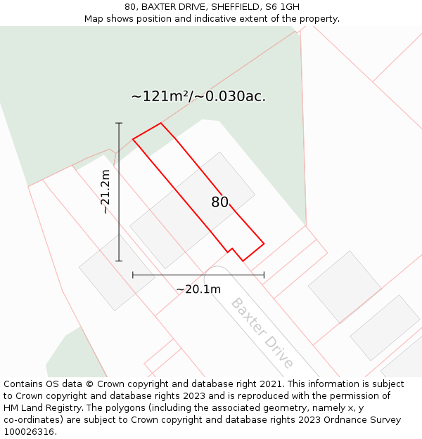 80, BAXTER DRIVE, SHEFFIELD, S6 1GH: Plot and title map