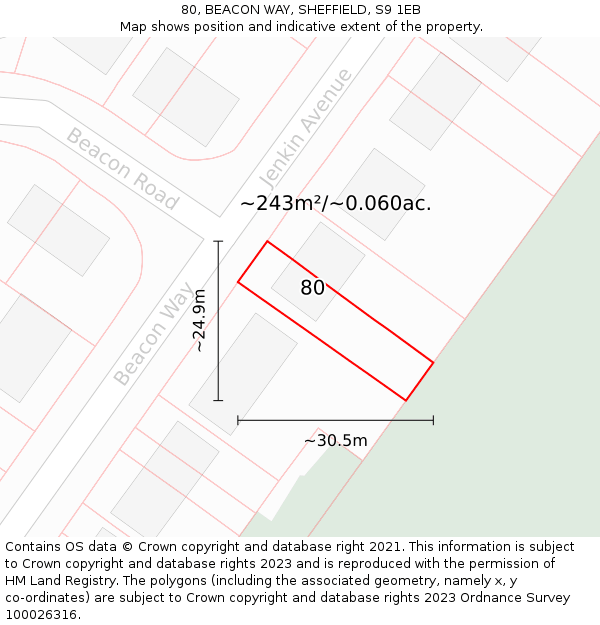 80, BEACON WAY, SHEFFIELD, S9 1EB: Plot and title map